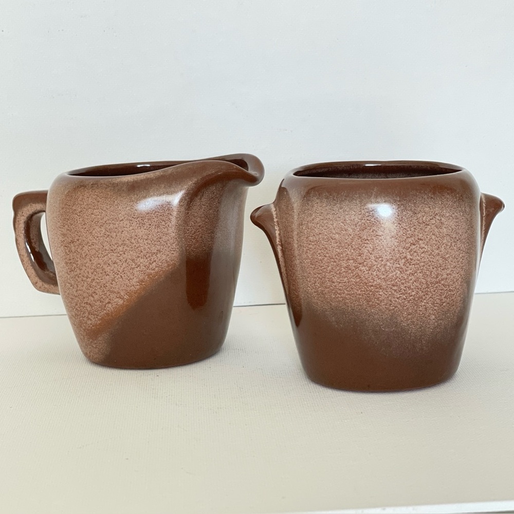 Frankoma Pottery Plainsman Brown Satin Creamer and Sugar Set